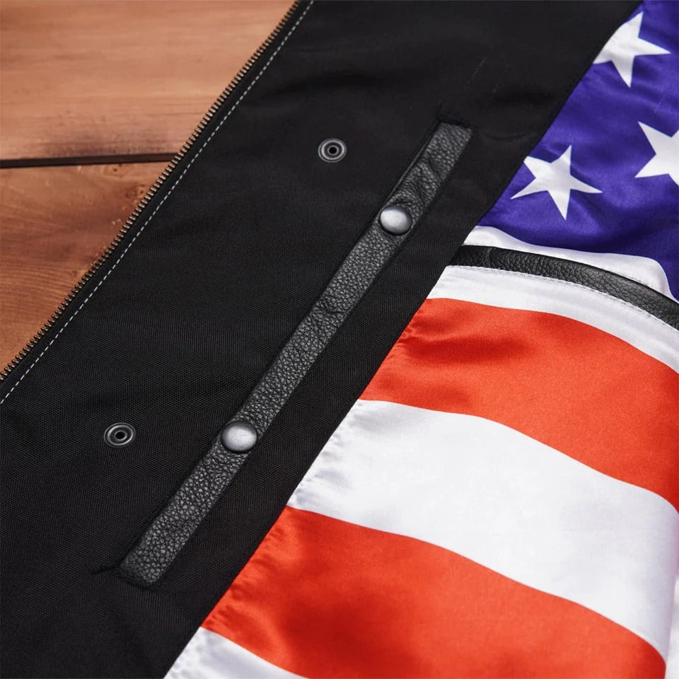 Close-up of a black leather belt with silver buckle