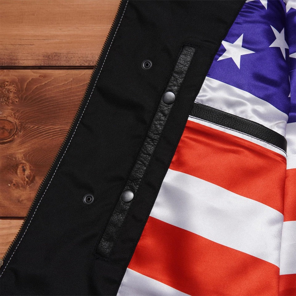 Black jacket with American flag pattern