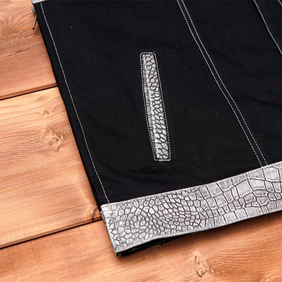 Black fabric with silver textured trim