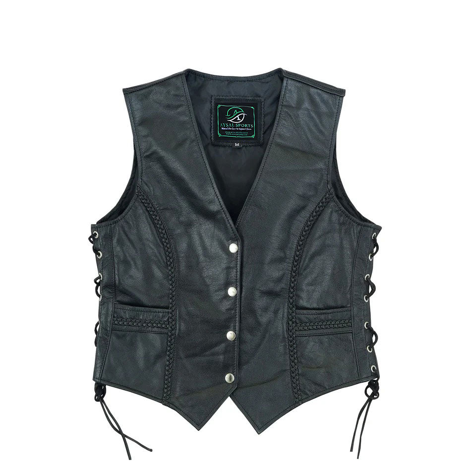 Black Women leather vest with lace-up