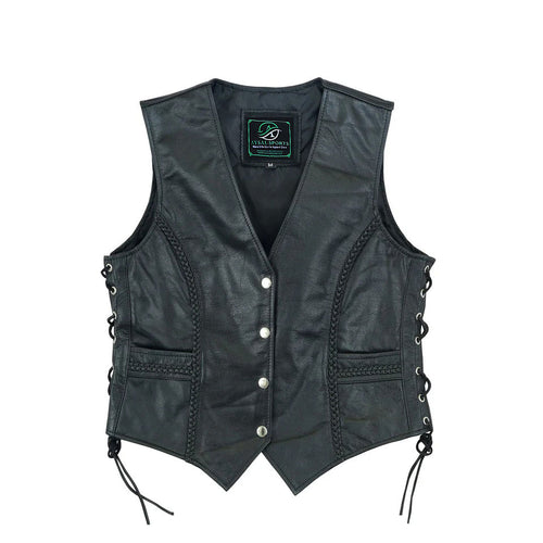Black Women leather vest with lace-up