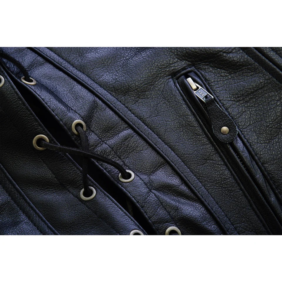 Close-up of a black Women leather Vest