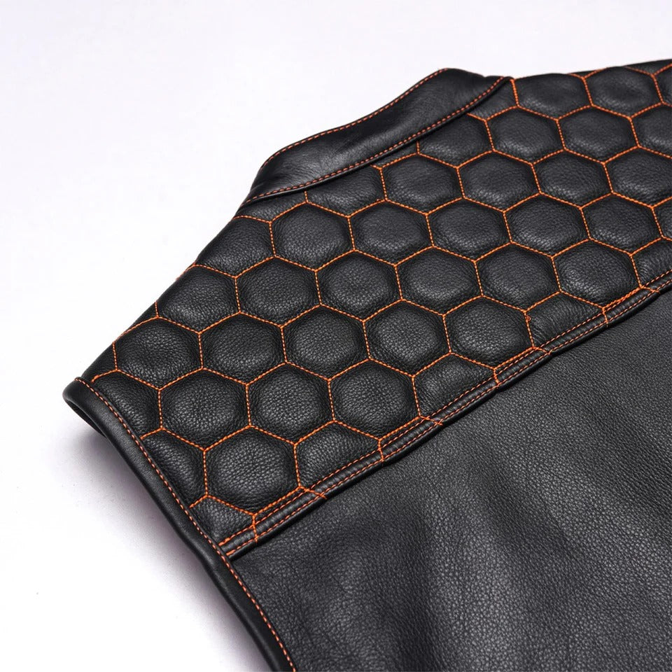 Classic biker leather vest rear view for club patches