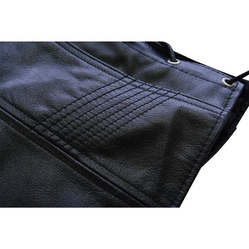 Close-up of a black leather Ladies Vest with stitching