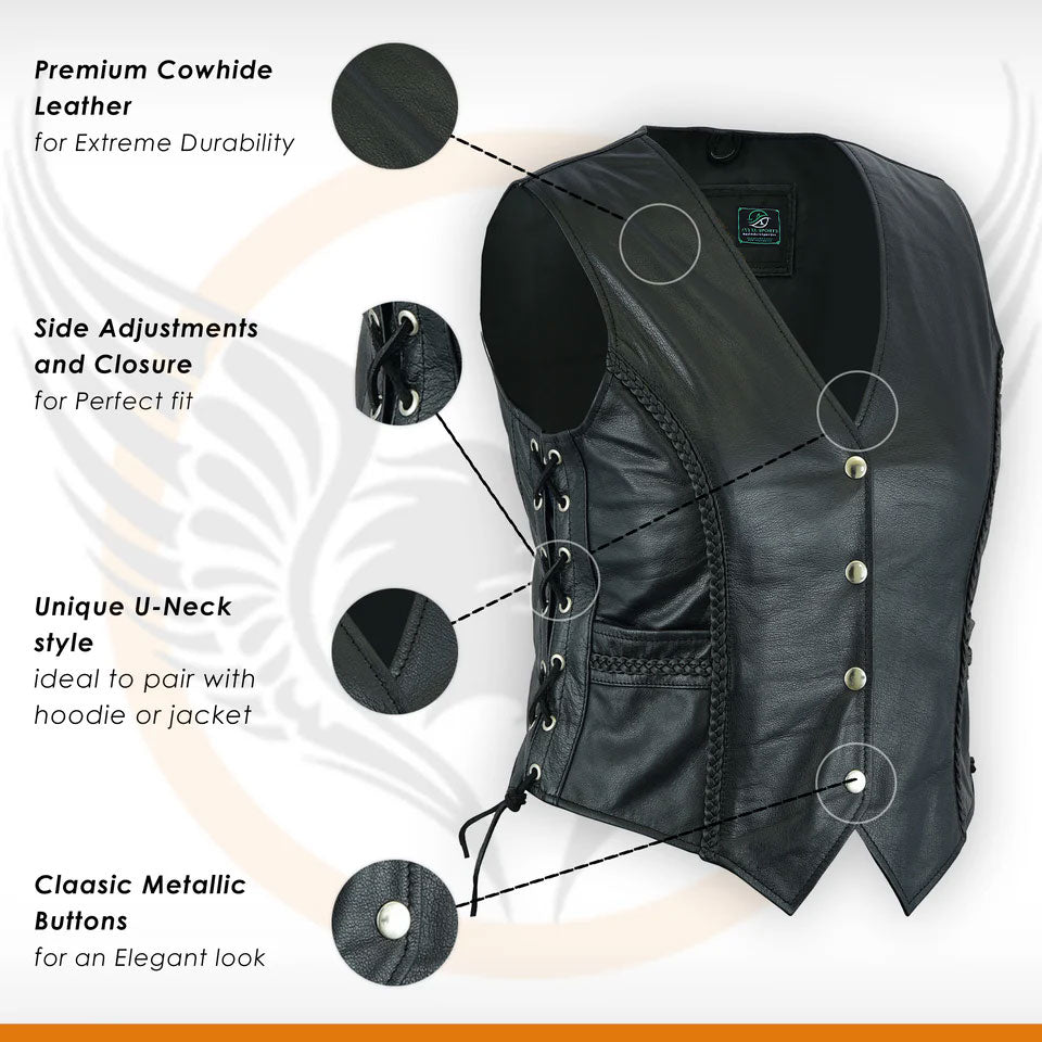 Women Black leather vest