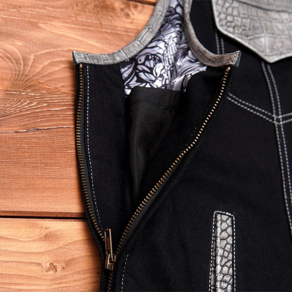 Black vest with patterned lining 