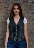Woman black leather vest 