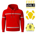 Red hoodie with reflective stripes and free level 2 protector offer 