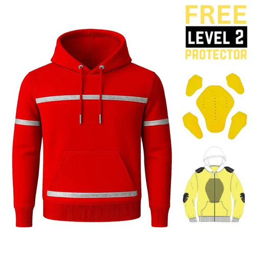 Red hoodie with reflective stripes and free level 2 protector offer 