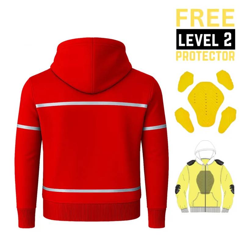 Red hoodie with white stripes on the back, free level 2 protector 