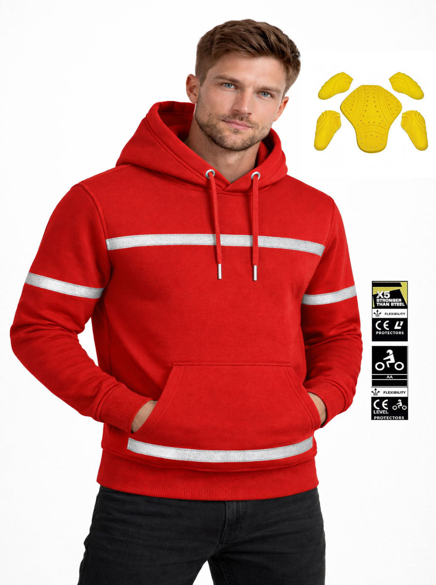 Red hoodie with reflective stripes and free level 2 protector offer 