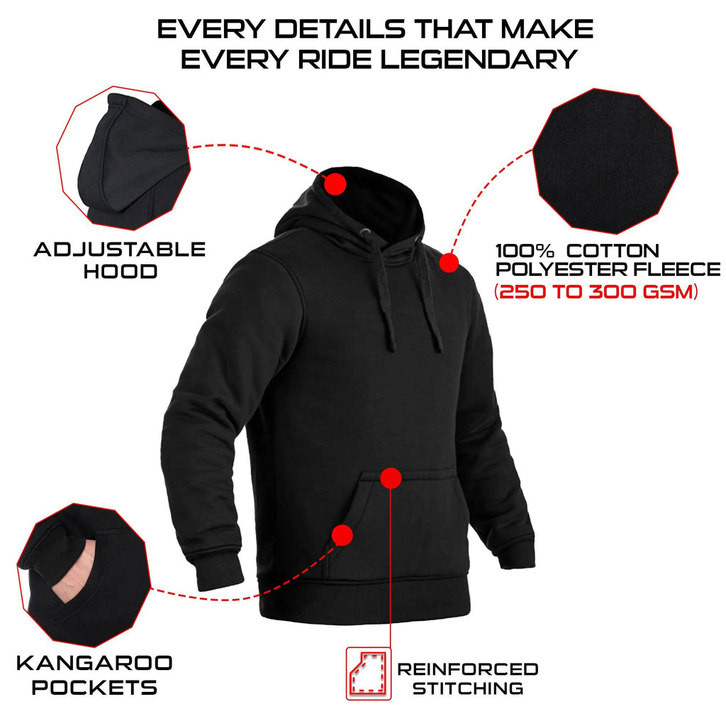 Black hoodie with features highlighted 