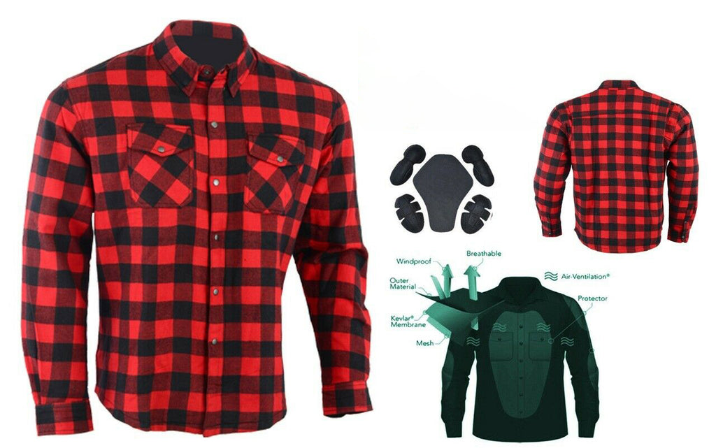 Men’s Red Black Flannel Motorcycle Shirt