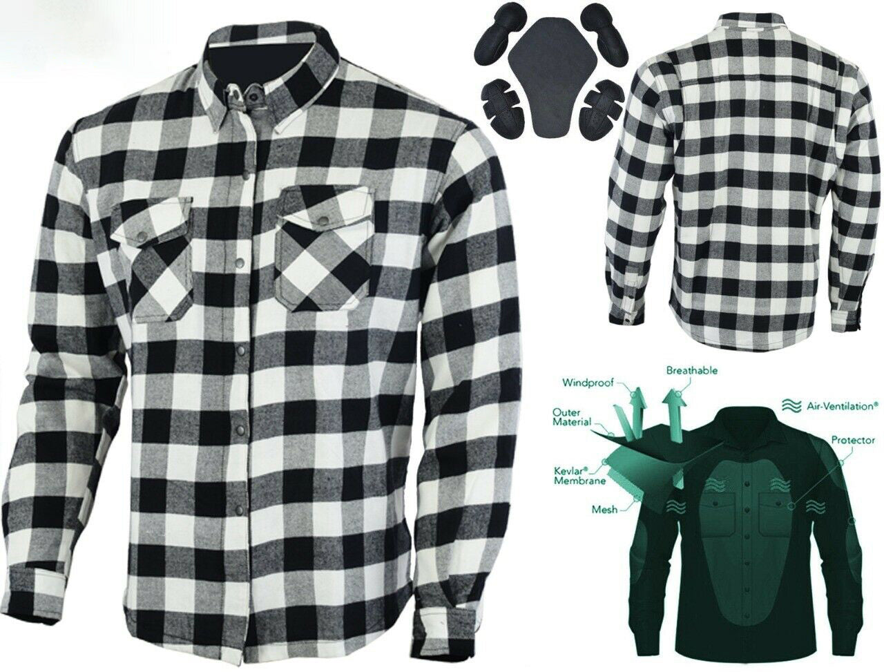White Black Flannel Motorcycle Shirt