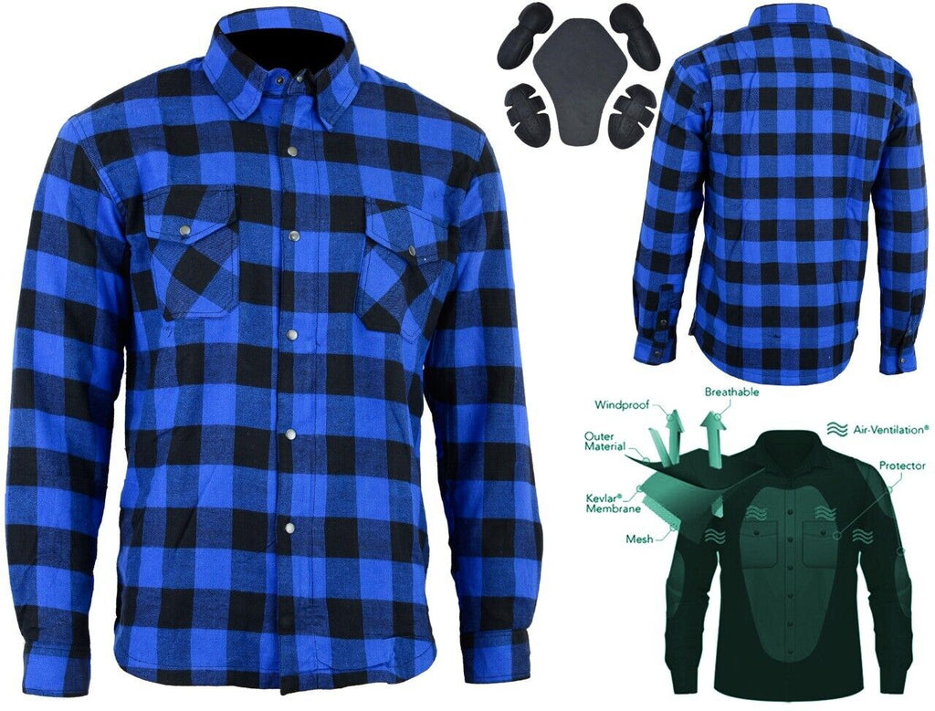 Men’s Blue Black Flannel Motorcycle Shirt