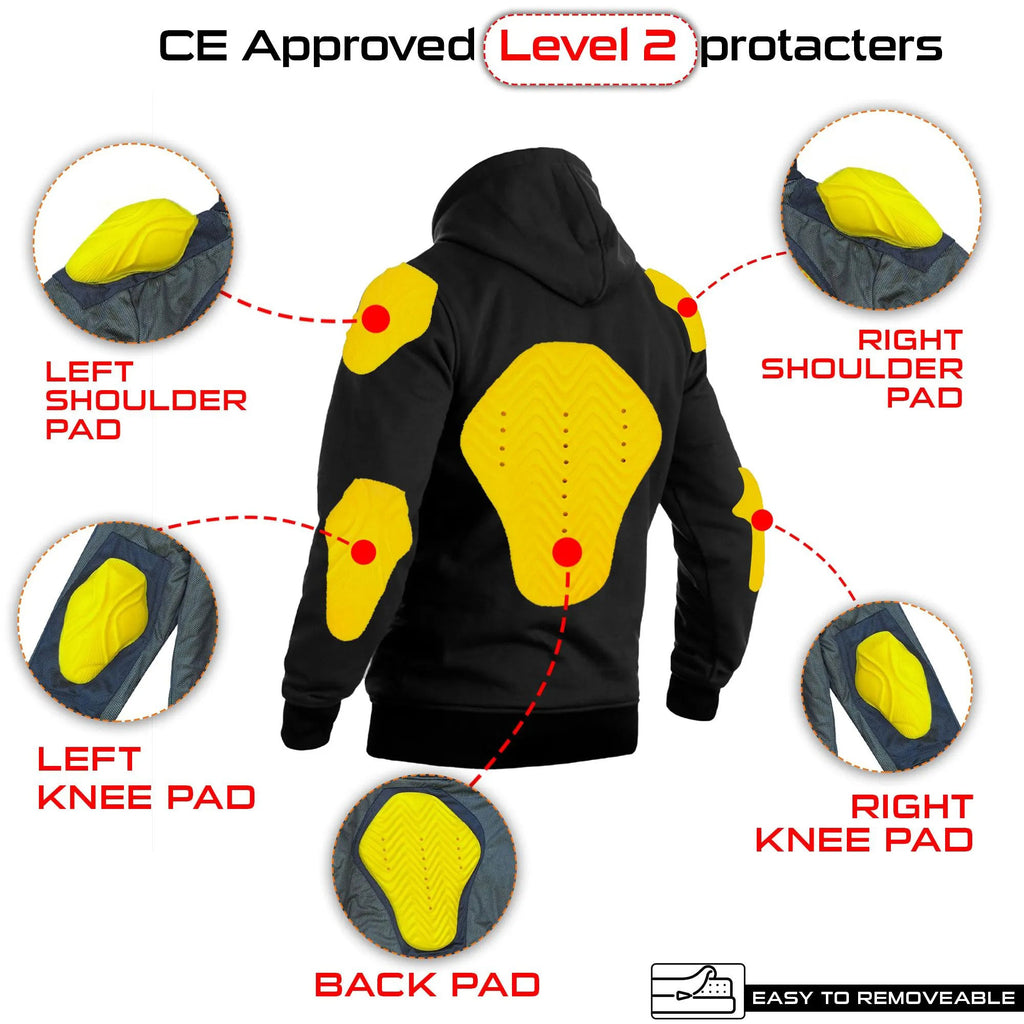 Black hoodie with CE Approved Level 2 protective pads